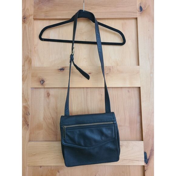 Vintage Fossil 1954 Pebbled Black Leather Crossbody Shoulder Bag Purse‎ 75082 - Picture 2 of 9